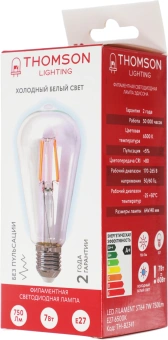Лампа филам. Thomson Filament TH-B2341 7Вт цок.:E27 эдисон 220B св.свеч.бел.хол. ST64 (упак.:1шт) - купить недорого с доставкой в интернет-магазине