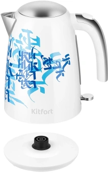 Чайник электрический Kitfort КТ-6772 1.7л. 2200Вт белый/синий корпус: металл/пластик - купить недорого с доставкой в интернет-магазине