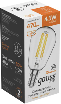 Лампа светодиодная Gauss Basic 1141115 4.5Вт цок.:E14 220B св.свеч.бел.теп. (упак.:10шт) - купить недорого с доставкой в интернет-магазине