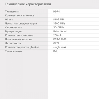 Память DDR4 8GB 3200MHz Digma DGMAS43200008S RTL PC4-25600 CL22 SO-DIMM 260-pin 1.2В single rank Ret - купить недорого с доставкой в интернет-магазине