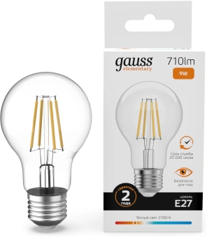 Лампа филам. Gauss Filament 9Вт цок.:E27 груша св.свеч.бел.теп. (упак.:10шт) (22219) - купить недорого с доставкой в интернет-магазине