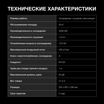 Кондиционер мобильный Hyundai HPAC-12-2 белый площ.25м2 - купить недорого с доставкой в интернет-магазине
