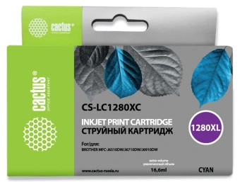 Картридж струйный Cactus CS-LC1280XC голубой (16.6мл) для Brother MFC-J6510/6910DW с чипом - купить недорого с доставкой в интернет-магазине