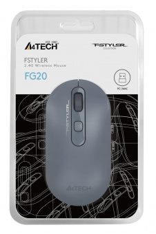 Мышь A4Tech Fstyler FG20 пепельный/синий оптическая (2000dpi) беспроводная USB для ноутбука (4but) - купить недорого с доставкой в интернет-магазине