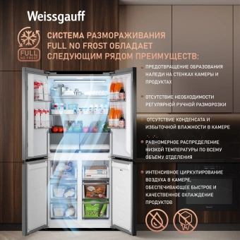 Холодильник Weissgauff WCD 450 Bru Steel Glass NoFrost Inverter 3-хкамерн. сталь инвертер - купить недорого с доставкой в интернет-магазине