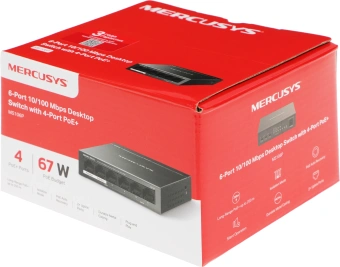 Коммутатор Mercusys MS106P (L2) 6x100Мбит/с 4PoE+ 67W неуправляемый - купить недорого с доставкой в интернет-магазине