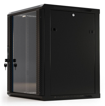 Шкаф коммутационный Hyperline (TWB-1245-GP-RAL9004) настенный 12U 600x450мм пер.дв.стекл 2 бок.пан. 60кг черный IP20 сталь - купить недорого с доставкой в интернет-магазине