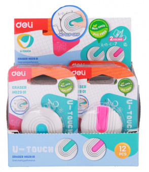 Ластик Deli EH02901 U-touch круглый 45x10мм ассорти с держателем блистер - купить недорого с доставкой в интернет-магазине