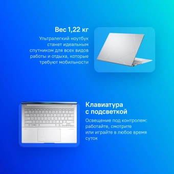 Ноутбук Asus Zenbook 14 OLED UX3405MA-QD988 Core Ultra 5 125H 16Gb SSD512Gb Intel Arc 14" OLED FHD+ (1920x1200) без ОС silver WiFi BT Cam Bag (90NB11R2-M01SN0) - купить недорого с доставкой в интернет-магазине