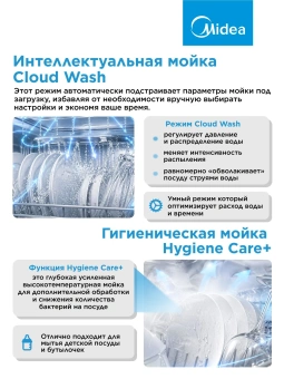 Посудомоечная машина Midea MFD60S150Wi белый (полноразмерная) - купить недорого с доставкой в интернет-магазине