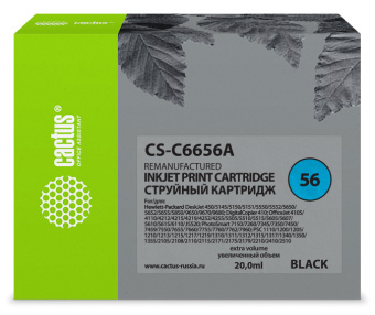 Картридж струйный Cactus CS-C6656A №56 черный (20мл) для HP 450/5145/5150/5151/5550/5552/5650/5652/5655/585 с чипом - купить недорого с доставкой в интернет-магазине