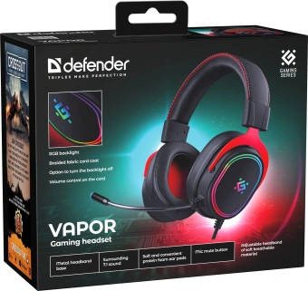 Наушники с микрофоном Defender Vapor черный 2.2м накладные USB оголовье (64584) - купить недорого с доставкой в интернет-магазине