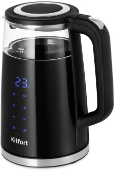 Чайник электрический Kitfort КТ-6611 1.7л. 2200Вт черный/серебристый корпус: стекло/пластик - купить недорого с доставкой в интернет-магазине