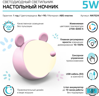 Ночник Gauss NN7024 мышка розовый - купить недорого с доставкой в интернет-магазине