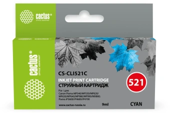 Картридж струйный Cactus CS-CLI521C голубой (9мл) для Canon MP540/MP550/MP620/MP630/MP640/MP660 с чипом - купить недорого с доставкой в интернет-магазине