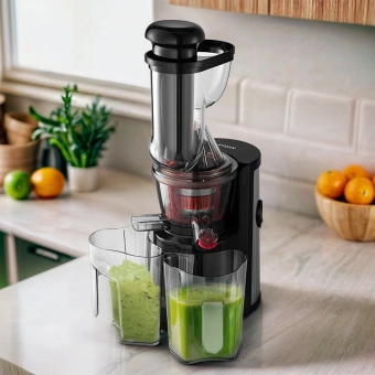 Соковыжималка шнековая Kitfort КТ-1162 150Вт рез.сок.:1000мл. черный - купить недорого с доставкой в интернет-магазине