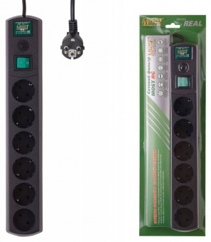 Сетевой фильтр Most RG 2м (6 розеток) черный (коробка) - купить недорого с доставкой в интернет-магазине