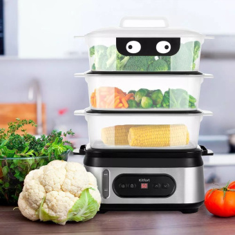 Пароварка Kitfort КТ-4082 3ярус. 800Вт серебристый - купить недорого с доставкой в интернет-магазине