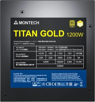 Блок питания Montech ATX 1200W Titan Gold Gen.5 80+ gold (20+4pin) APFC 135mm fan 12xSATA Cab Manag RTL - купить недорого с доставкой в интернет-магазине