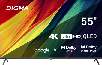 Телевизор QLED Digma 55" DM-LED55UQB31 Google TV Frameless Metal черный/черный 4K Ultra HD 60Hz MEMC DVB-T DVB-T2 DVB-C DVB-S DVB-S2 USB WiFi Smart TV - купить недорого с доставкой в интернет-магазине