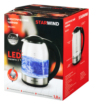 Чайник электрический Starwind SKG2051 1.8л. 1800Вт черный/серебристый корпус: стекло/пластик - купить недорого с доставкой в интернет-магазине