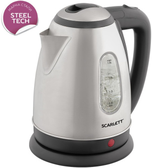 Чайник электрический Scarlett SC-EK21S88 1.8л. 2200Вт черный/серебристый корпус: металл (EK21S88) - купить недорого с доставкой в интернет-магазине