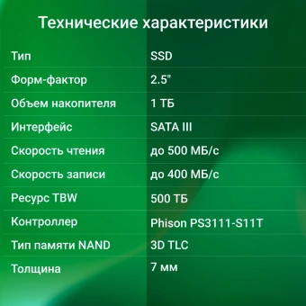 Накопитель SSD Digma SATA-III 1TB DGSR2001TP13T Run P1 2.5" - купить недорого с доставкой в интернет-магазине