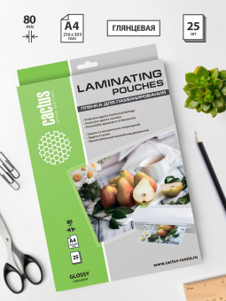 Пленка для ламинирования Cactus 80мкм A4 (25шт) глянцевая 216x303мм CS-LPGA48025 - купить недорого с доставкой в интернет-магазине