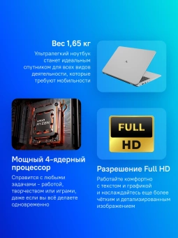 Ноутбук Maibenben M543 Ryzen 3 4300U 16Gb SSD512Gb AMD Radeon Graphics 15.6" IPS FHD (1920x1080) Windows 11 Home silver WiFi BT Cam 4450mAh (M5431SF0HSRE0) - купить недорого с доставкой в интернет-магазине