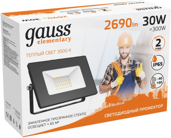 Прожектор уличный Gauss Elementary 613527130 светодиодный 30Втчерный - купить недорого с доставкой в интернет-магазине