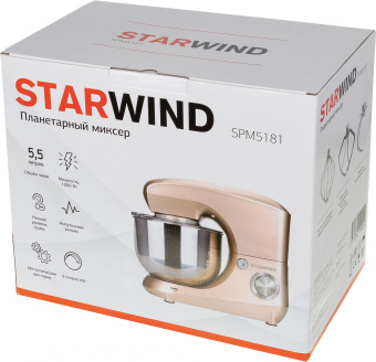 Миксер планетарный Starwind SPM5181 1000Вт золотистый - купить недорого с доставкой в интернет-магазине