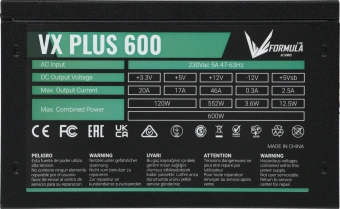 Блок питания Formula ATX 600W AC VX PLUS (20+4pin) 120mm fan 3xSATA RTL - купить недорого с доставкой в интернет-магазине