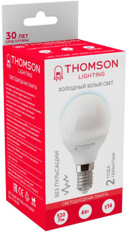 Лампа светодиодная Thomson TH-B2315 6Вт цок.:E14 шар 220B 6500K св.свеч.бел.хол. Globe (упак.:1шт) - купить недорого с доставкой в интернет-магазине