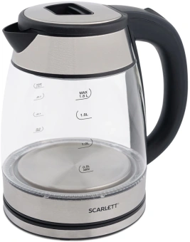 Чайник электрический Scarlett SC-EK27G40 1.8л. 1800Вт серебристый/черный корпус: стекло (EK27G40) - купить недорого с доставкой в интернет-магазине