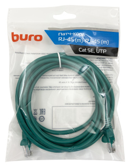 Патч-корд Buro UTP 4 пары cat5E CCA molded 3м зеленый RJ-45 (m)-RJ-45 (m) - купить недорого с доставкой в интернет-магазине