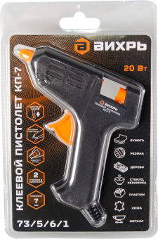 Клеевой пистолет Вихрь КП-7 20Вт 5гр/мин стерж.:7мм (73/5/6/1) - купить недорого с доставкой в интернет-магазине