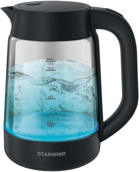 Чайник электрический Starwind SKG4030 1.7л. 2200Вт черный корпус: стекло/пластик - купить недорого с доставкой в интернет-магазине