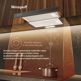 Вытяжка встраиваемая Weissgauff TEL 500 Glass черный управление: кулисные переключатели (1 мотор) - купить недорого с доставкой в интернет-магазине