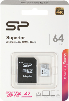 Флеш карта microSDXC 64GB Silicon Power SP064GBSTXDA2V20SP Superior + adapter - купить недорого с доставкой в интернет-магазине