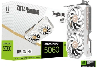 Видеокарта Zotac PCI-E 5.0 RTX 5060 TWIN EDGE OC WHITE ED NVIDIA GeForce RTX 5060 8Gb 128bit GDDR7 2527/28000 HDMIx1 DPx3 HDCP Ret - купить недорого с доставкой в интернет-магазине