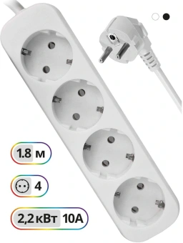 Сетевой удлинитель Defender E418 1.8м (4 розетки) белый (пакет ПЭ) - купить недорого с доставкой в интернет-магазине