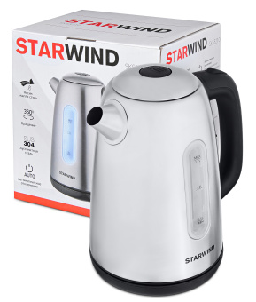 Чайник электрический Starwind SKS3210 1.7л. 2200Вт серебристый/черный корпус: металл/пластик - купить недорого с доставкой в интернет-магазине