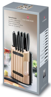 Набор ножей кухон. Victorinox Swiss Classic Swiss Classic (6.7153.11) компл.:11предм. с подставкой черный подар.коробка - купить недорого с доставкой в интернет-магазине