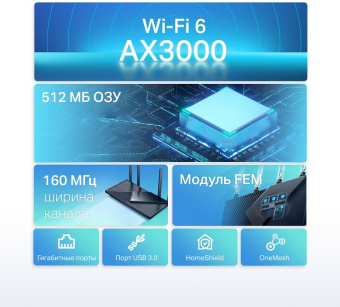 Роутер беспроводной TP-Link Archer AX55 AX3000 10/100/1000BASE-TX/4G ready черный - купить недорого с доставкой в интернет-магазине