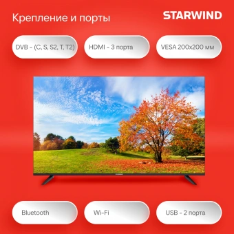 Телевизор LED Starwind 55" SW-LED55UG403 Яндекс.ТВ Frameless черный 4K Ultra HD 60Hz DVB-T DVB-T2 DVB-C DVB-S DVB-S2 USB WiFi Smart TV - купить недорого с доставкой в интернет-магазине