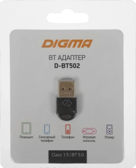 Адаптер USB Digma D-BT502 BT5.0+EDR class 1.5 20м черный - купить недорого с доставкой в интернет-магазине