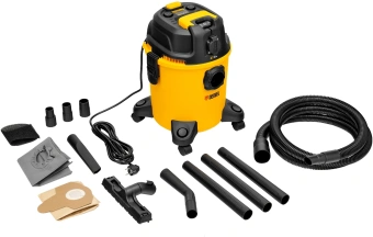 Строительный пылесос Denzel RVC20 1400Вт (уборка: сухая/сбор воды/выдув) желтый - купить недорого с доставкой в интернет-магазине