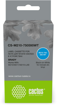 Картридж ленточный Cactus CS-M210-750595WT M210-750-595-WT черный на белом 19.1x6.4 для Brady M210/M211/M210-LAB без чипа - купить недорого с доставкой в интернет-магазине
