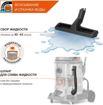 Строительный пылесос Daewoo DAVC 6030S 3200Вт (уборка: сухая/сбор воды/выдув) серебристый - купить недорого с доставкой в интернет-магазине