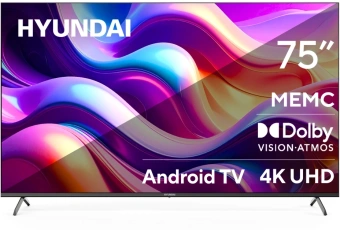 Телевизор LED Hyundai 75" H-LED75BU7009 Android TV Frameless черный 4K Ultra HD 60Hz DVB-T DVB-T2 DVB-C DVB-S DVB-S2 USB WiFi Smart TV - купить недорого с доставкой в интернет-магазине